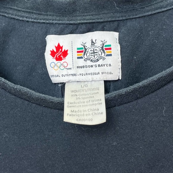 HBC Hudsons Bay Co CANUCK Team Canada Olympics Black White T-Shirt Large - Picture 5 of 5